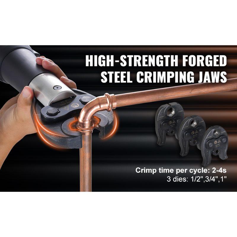 VEVOR Mini ProPress Tool, 18V Electric Pipe Crimping Tool for 1/2, 3/4, 1 Copper Pipes, Press Tool Kit with 3 Pro Press Jaws, 2pcs 18V 2AH Battery, Fast Charger Carrying Case