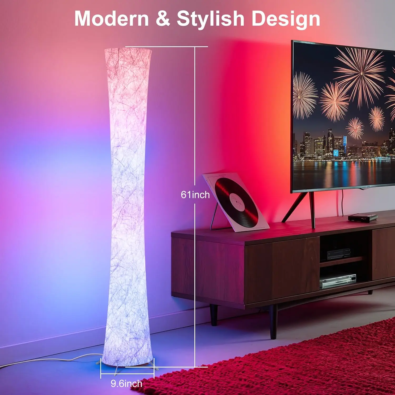 Smart RGB LED Corner Floor Lamp 61'', Color Changing Standing Lamp with APP & Remote Control, Music Sync Ambient Light for Bedroom Living Room Gaming Room