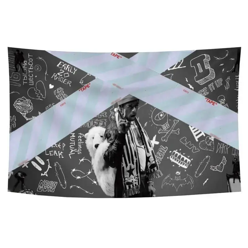 Monochrome Street Collage Tapestry 5ft x 3ft 60in x 40in, Urban Graffiti Portrait Wall Hanging Tapestry for Bedroom Dorm Living Room Studio Music Room, Black White Graphic Home Decor Wall Art, Peach Skin Fabric