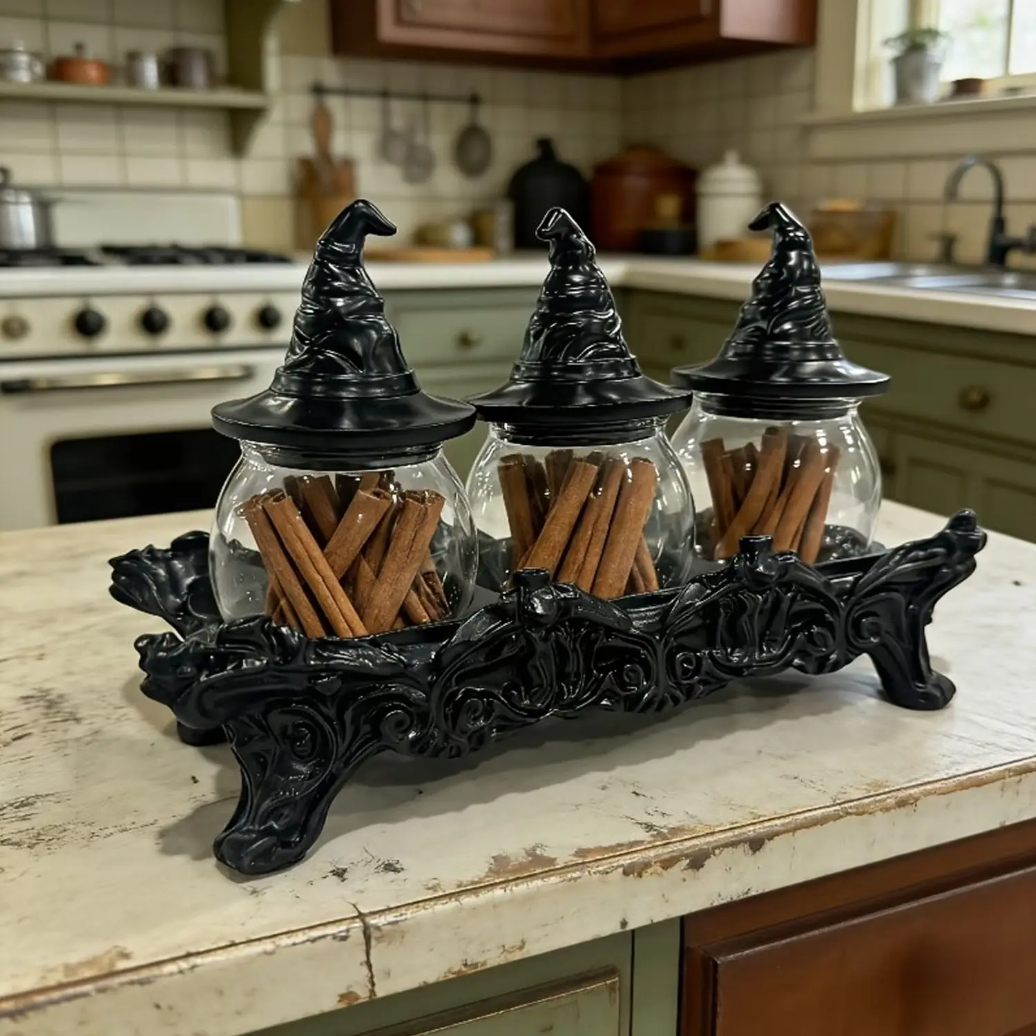 Wizard-Shape Spice Container, Vintage Glass with Unique Lid, Condiment Containers, Spice Bottles, Canisters for Kitchen Counter, Perfect for Kitchen Storage and Display, Adds Magic to Your Food Closet or Countertop