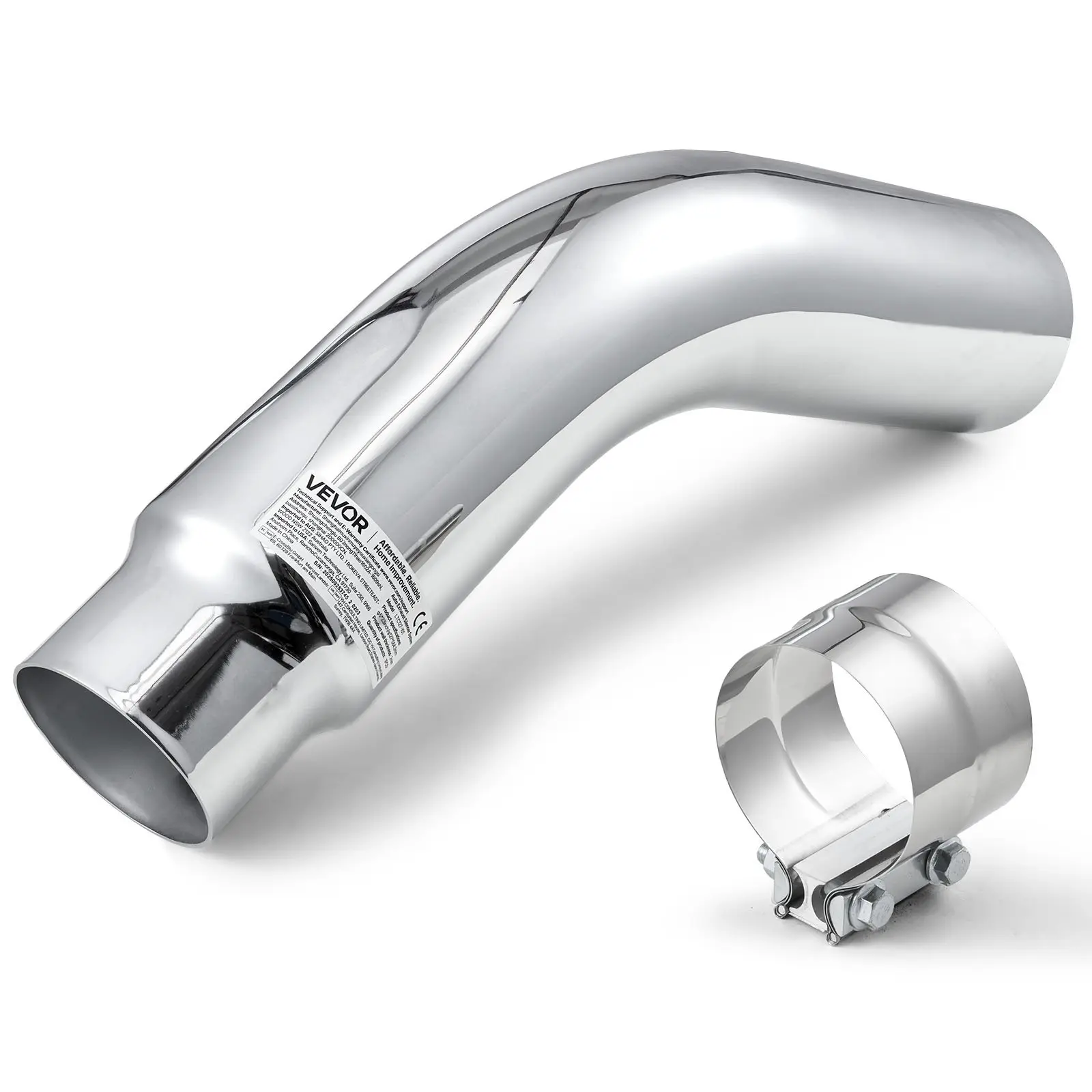 VEVOR Premium Chrome Turn Down Exhaust Tip Clamp On Universal Fit Elbow Tailpipe Extension Automotive Exterior Accessory for Truck Sedan SUV High Temperature Resistant Heavy Duty Car Styling Modification Upgrade Parts