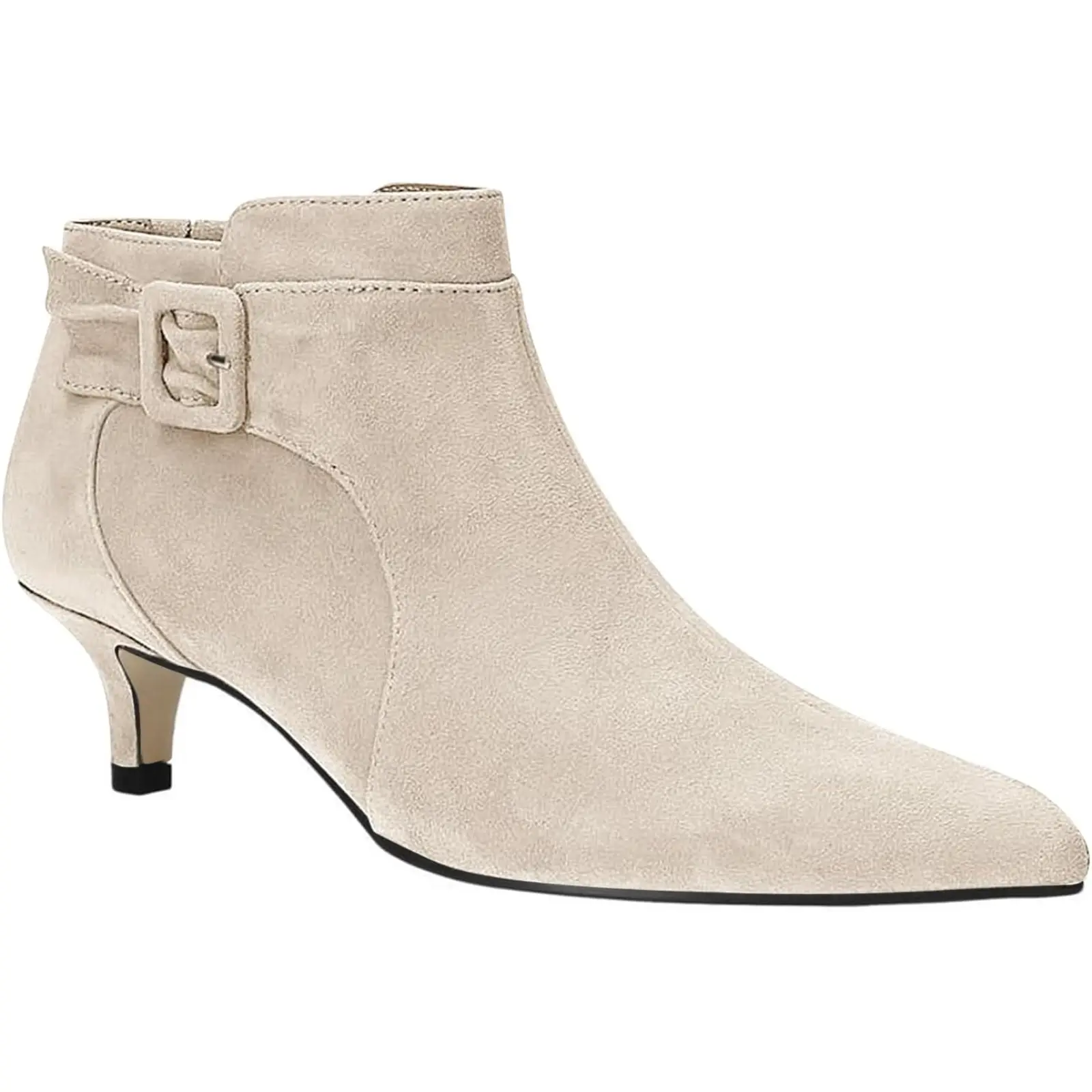 Coutgo Women's Pointed Toe Faux Suede Kitten Heel Ankle Boots - Side Zipper Leather-Accent Footwear with Rubber Sole Dress Shoes