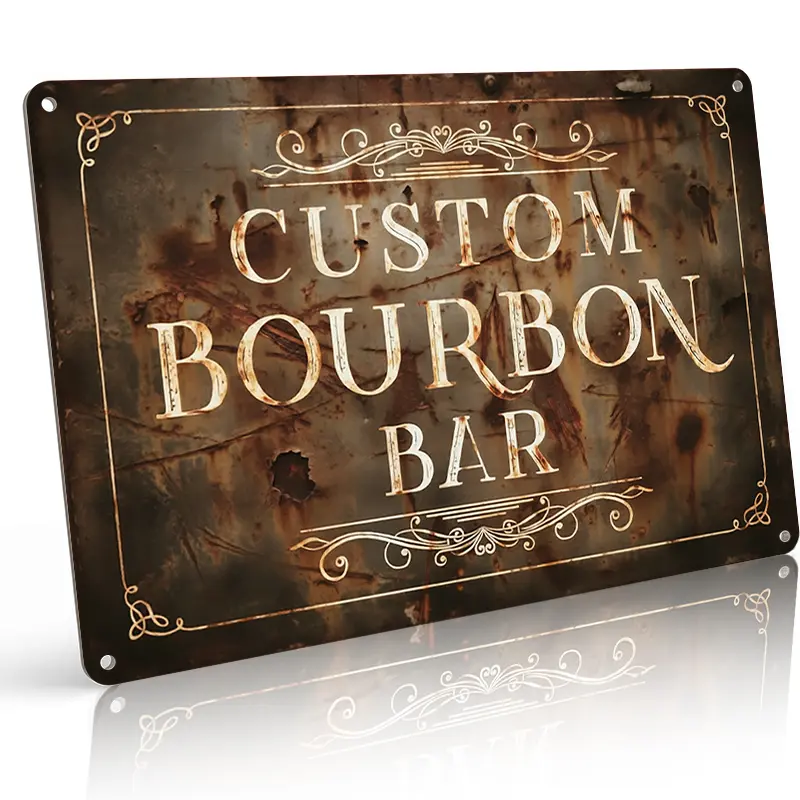 Custom Name Personalized Bourbon Bar Metal Sign, 8×12 Inch Aluminum Distressed Rust Vintage Style, Waterproof Rust-Free Home Bar Wall Decor Gift, bedroom decor, room decorations, wall decor, house decor, wall art, vintage home decor, porch decor