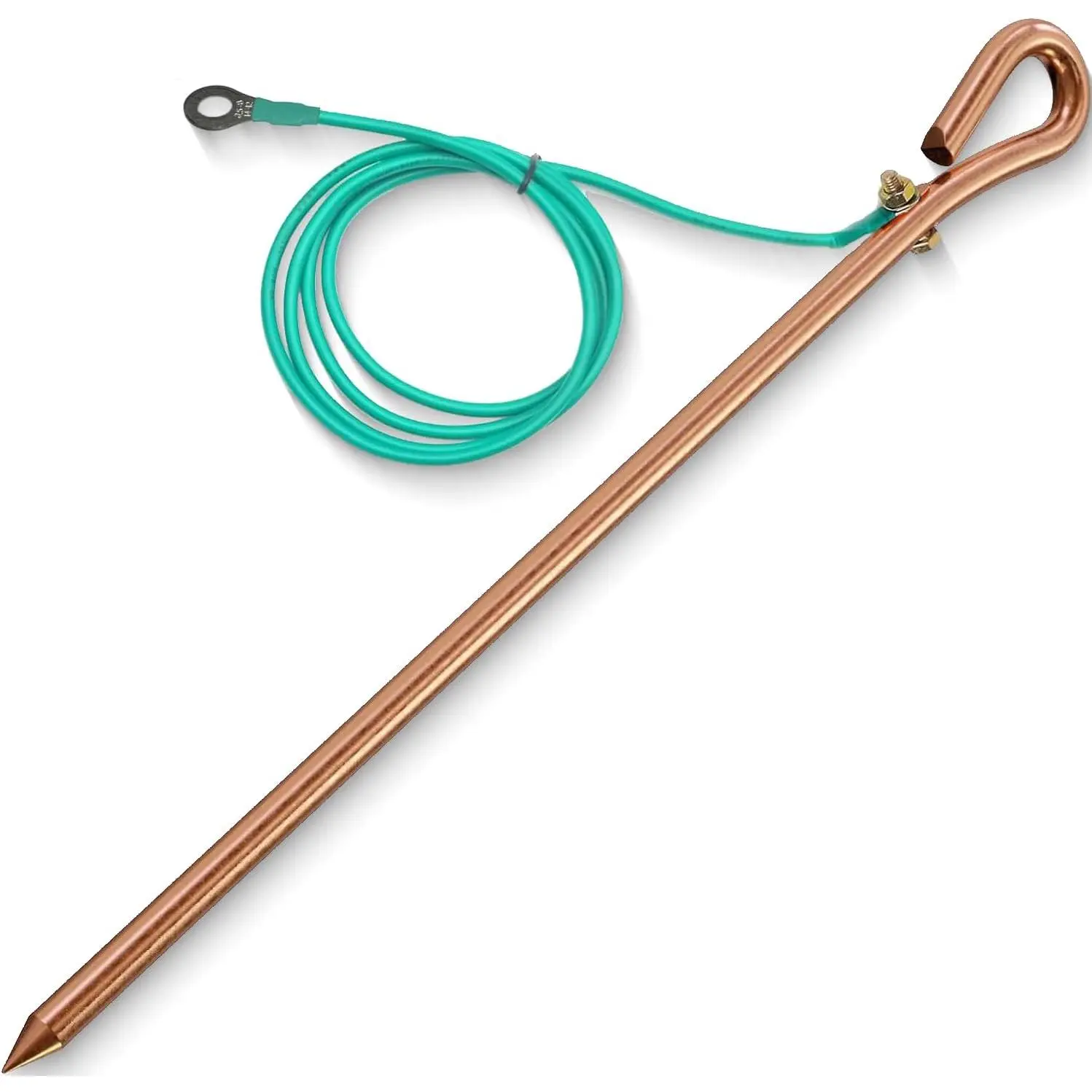 Generator grounding kit with 6ft Female Ground Cord,grounding rod for generator,Grounding Wire with Crocodile Clip for Electric Fences,Antennas (17.4 inch Ground Rod + 6.2ft Lugs Wire)