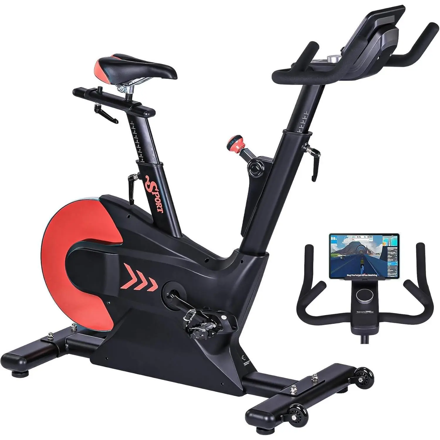 Black FridayGARVEE Smart Electromagnetic Indoor Exercise Bike with App Control, Rear Flywheel, iPad Mount, Comfortable Seat Cushion, and Shuttle Knob for Effective Home Workouts