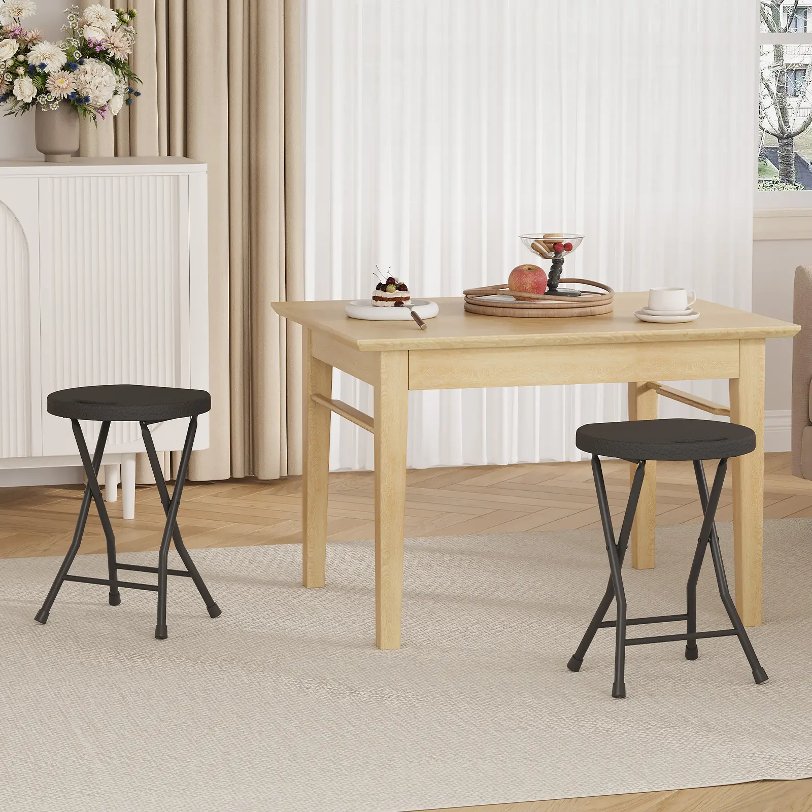 18 Inch Backless Folding Bar Stool with Carry Handle, 600 LBS Heavy Duty Portable Foldable Stool, Anti-Slip Feet for Indoor Outdoor Kitchen Home & Bar Use