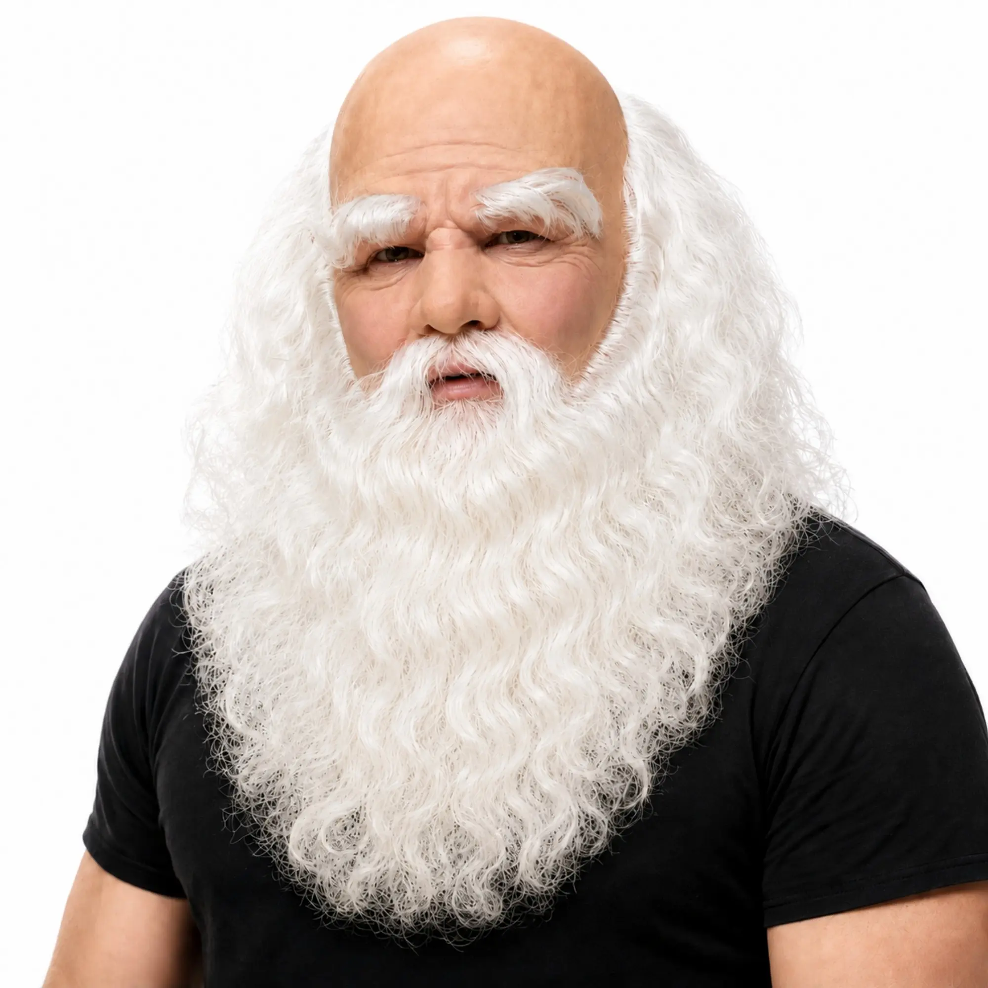 Realistic Bald Santa Claus Mask for Adults, Hyper Realistic Mask, Funny Old Man Full Head Mask with Long Beard, Halloween Christmas Cosplay Party Costume Props