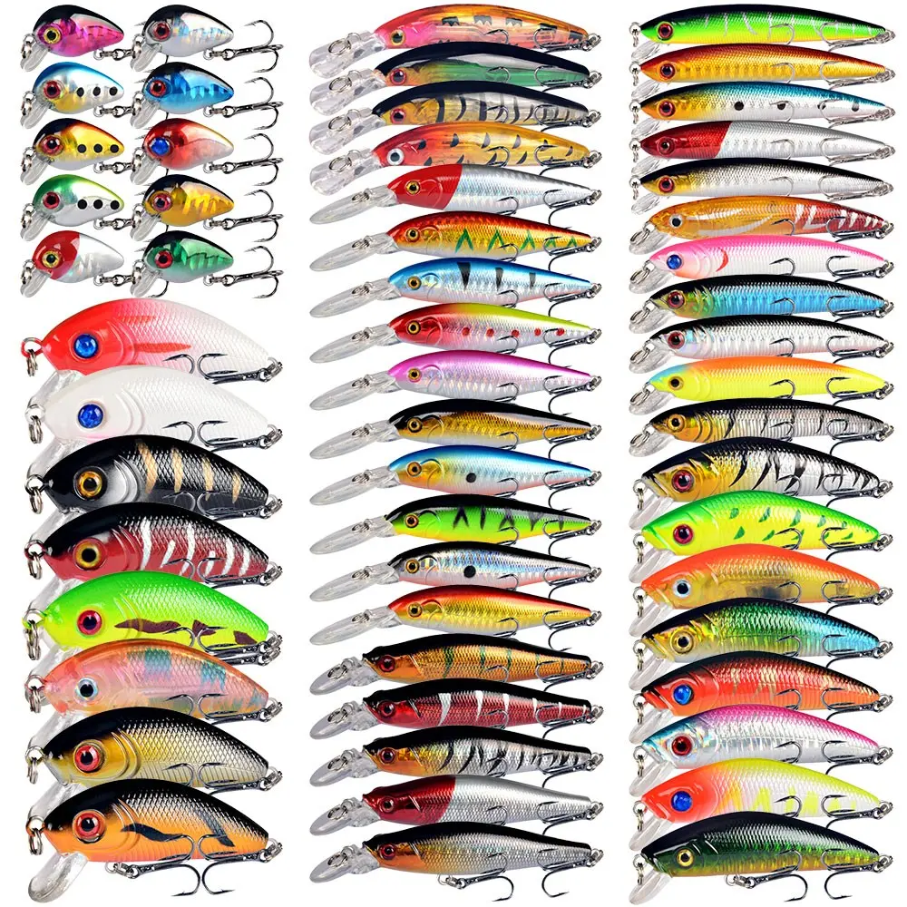 56 Pieces Set of Different Types of Lure Baits, Variety Pack for Fishing Enthusiasts, Essential Gear for Anglers, Diverse Lures Collection