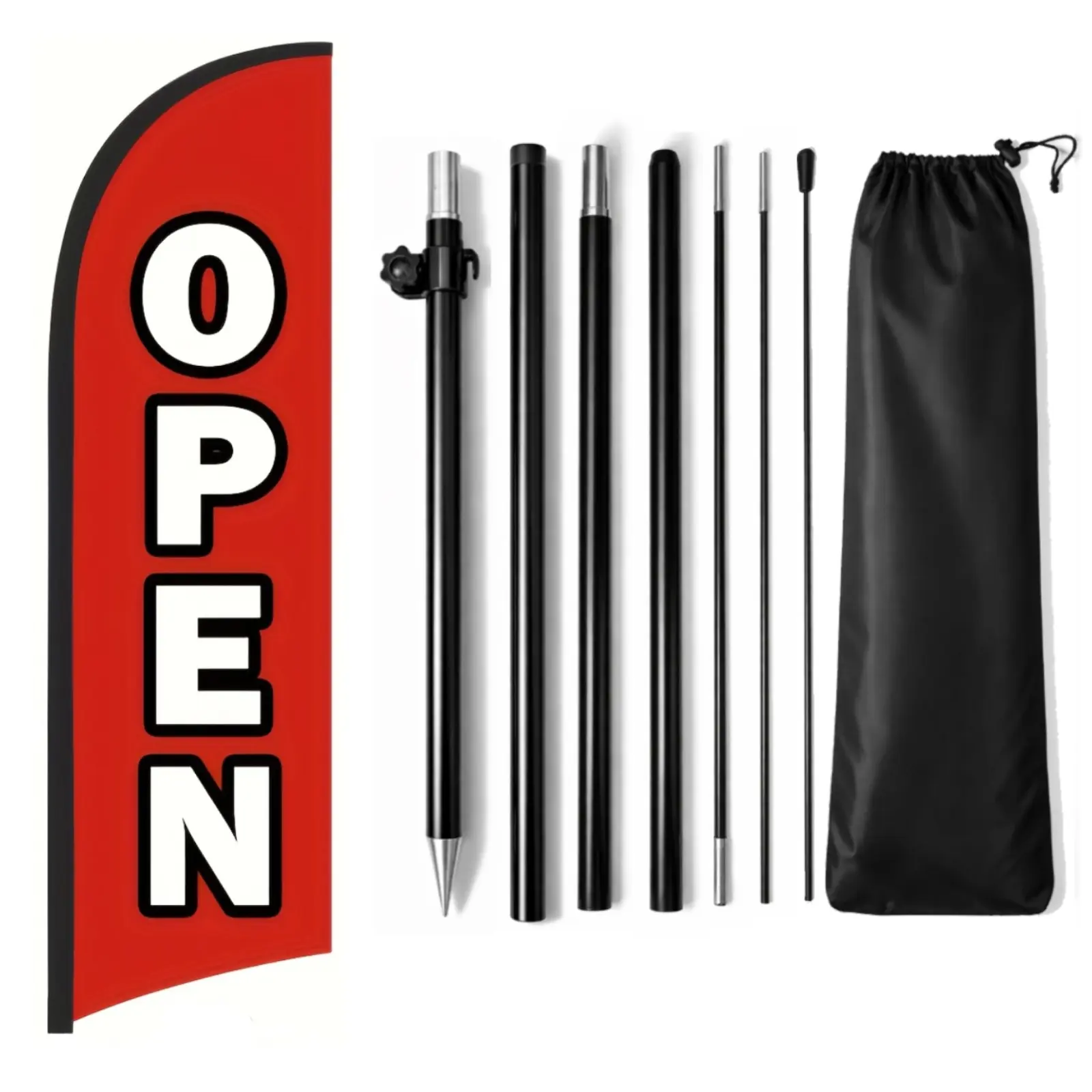 Open for Business, 9.18FT Outdoor Advertising Swooper Banner with Pole and Ground Stake – Tear-Resistant Polyester Feather Flag for Shops, Events & Promotions
