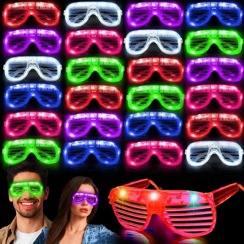 Kids' Neon Polycarbonate LED Light-Up Shutter Shades Set - 30-Pack, 5-Color, Comfortable, Festive Party Accessories, Photo-Ready for Halloween, Weddings, Parties