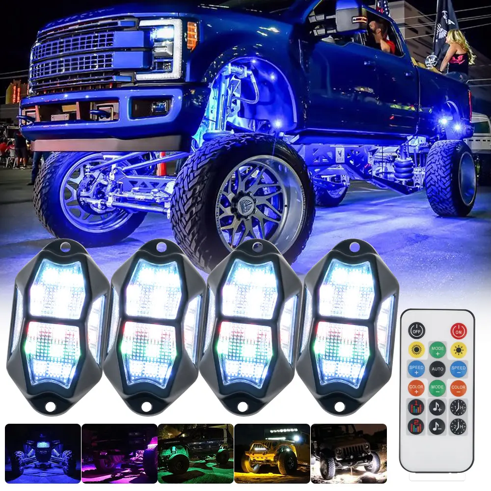 YoBis 3.6W RGB Underbody Led Lights For Cars  for Off-Road Pickups & SUVs, APP-Controlled Ambient Decor, Sound-Activated Music Rhythm, 5-Sided Hoodless Light Transmission, Plug-and-Play Car Accessory (Fits All Vehicles, Father's Day Gift) rock lights