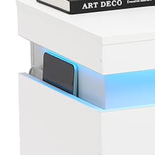 Sikaic Nightstand with LED Lights & Charging Station White Modern Accent Table 2 Power Outlets 2 USB Ports Sliding Top Drawers for Bedroom Living Room