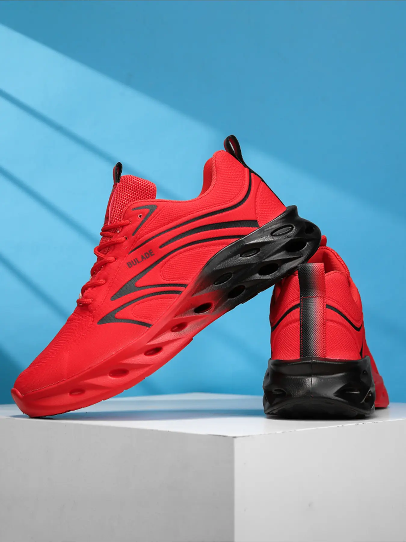 Men Gradient Blade Sole Sneakers Hollow Thick Platform Trendy Running Shoes Breathable Mesh Lace Up Height Increasing Anti Slip Athletic Trainers