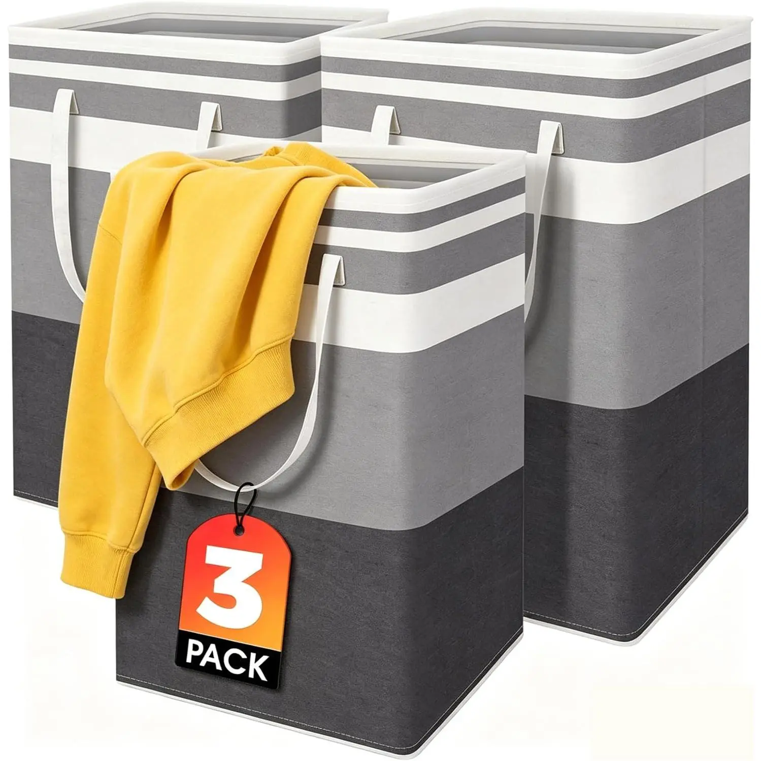3-Pack 80L Rectangular Laundry Baskets for Clothes, Collapsible Modernism Home Supplies with Easy-Carry Handles, Waterproof Hamper for Bedroom Toy Organization, Gradient Grey