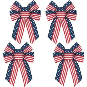 4pcs Patriotic Bow for Wreath, American Flag Stars Wreath Bow for Front Door Decor Red White Blue Stripe Tree Topper Ornament Decorative Bow for 4th of July Home Outdoor Indoor Partyfidget toys
