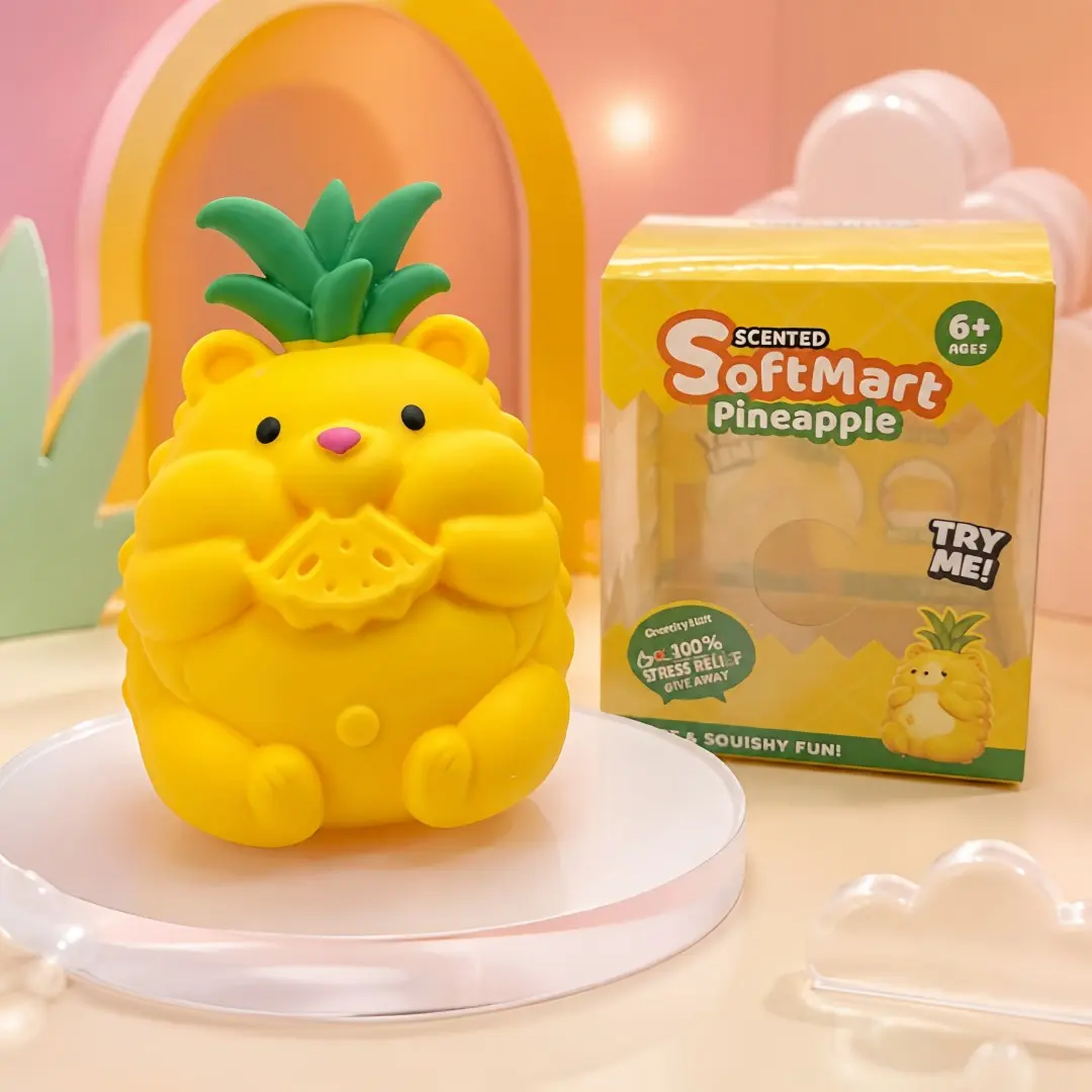 Jumbo Scented Fruit Squishy Toy Sensory Fidget Squishies Soft Silicone Pineapple Bear Peach Strawberry Slow Rising Stress Relief Fidget Toy Cute Fake Food ASMR Sensory Prop Gift For Teen Girls Office Desk Content Creator Shooting Decor