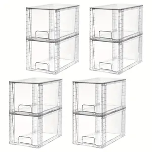 2/4/6/8 Packs Drawer Style Storage Cabinet, Stackable Storage Drawers, Easily Assemble Acrylic Bathroom Closet Undersink Organizers And Storage, Plastic Bins for Kitchen Cabinets, Pantry, Makeup Organization, Storage Drawer Units