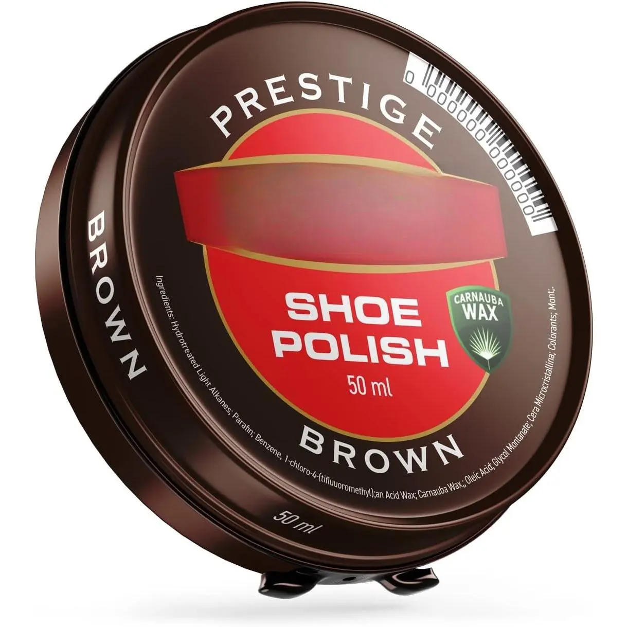 Prestige Shoe Polish Brown Dark Tan High Gloss with Carnauba Wax 1.125 OZ. | Shine and Protect for Leather Shoes, Boots, Bags | Metal Tin | 50ml