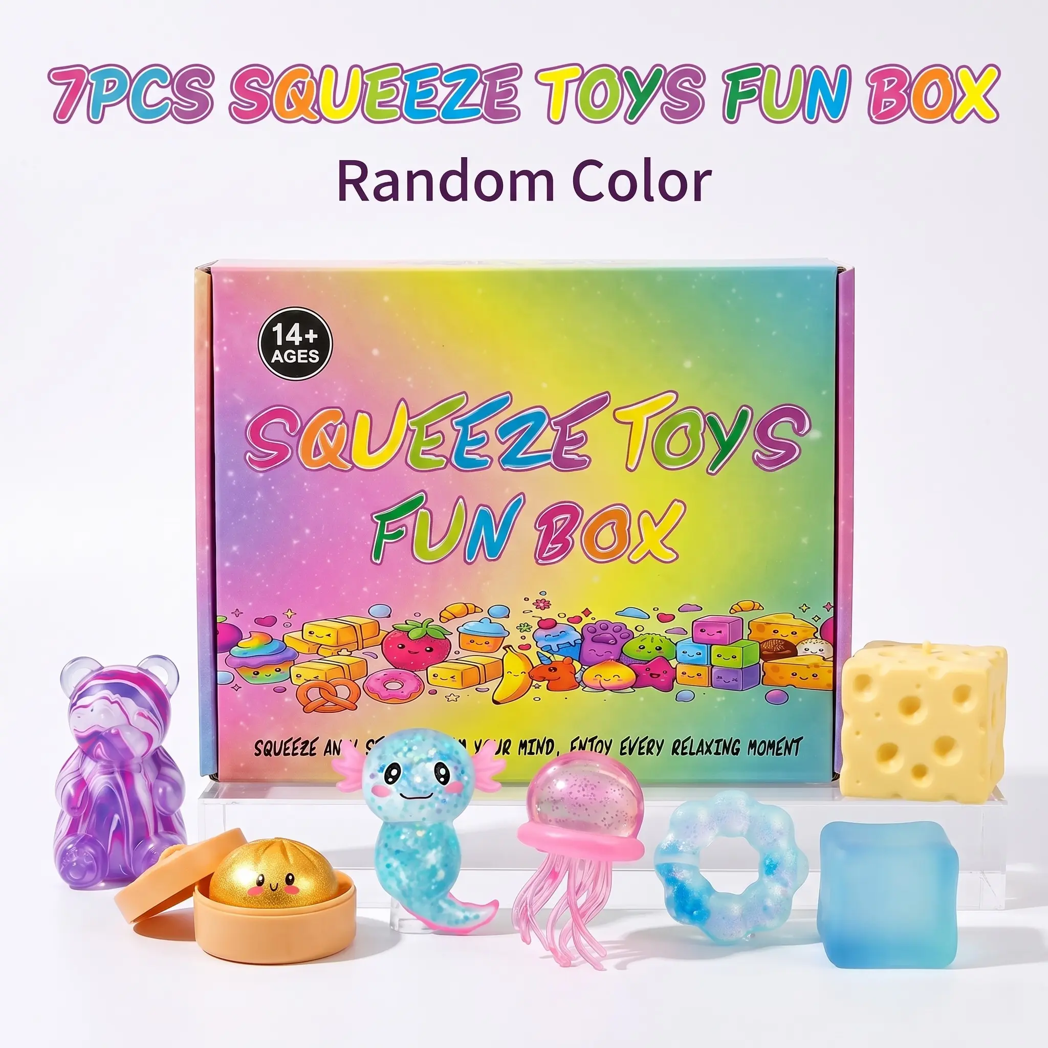 7-Piece Set Squishy Box, Malt Sugar Stress Relief Fidget Toys, Sensory Bundle, Creative Slow-Return Squishy, Party Gift, 7 Different Styles, Random Color