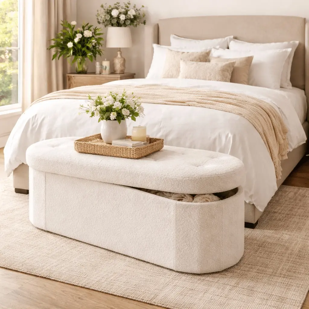 30/43 in Ottoman Featuring Storage And a Foldable Footrest, Suitable for Living Rooms And Bedrooms, Multifunctional Home Bench