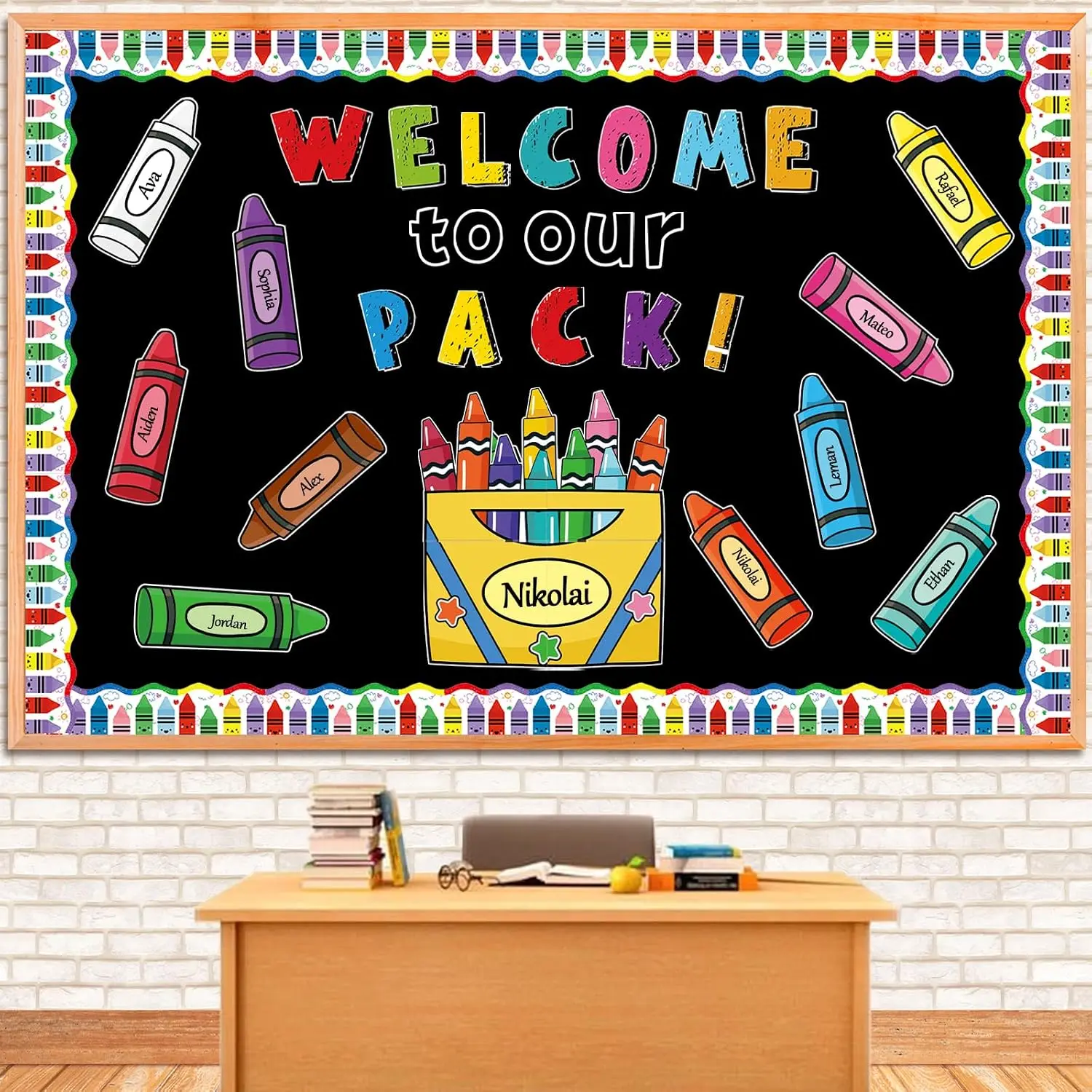 87 count Classroom Bulletin Board Decorations Set,  to School Crayon Themed Classroom Decor Colorful Crayons Name Tags with Border, for School Classroom Door  Wall Decorations Party Supplies
