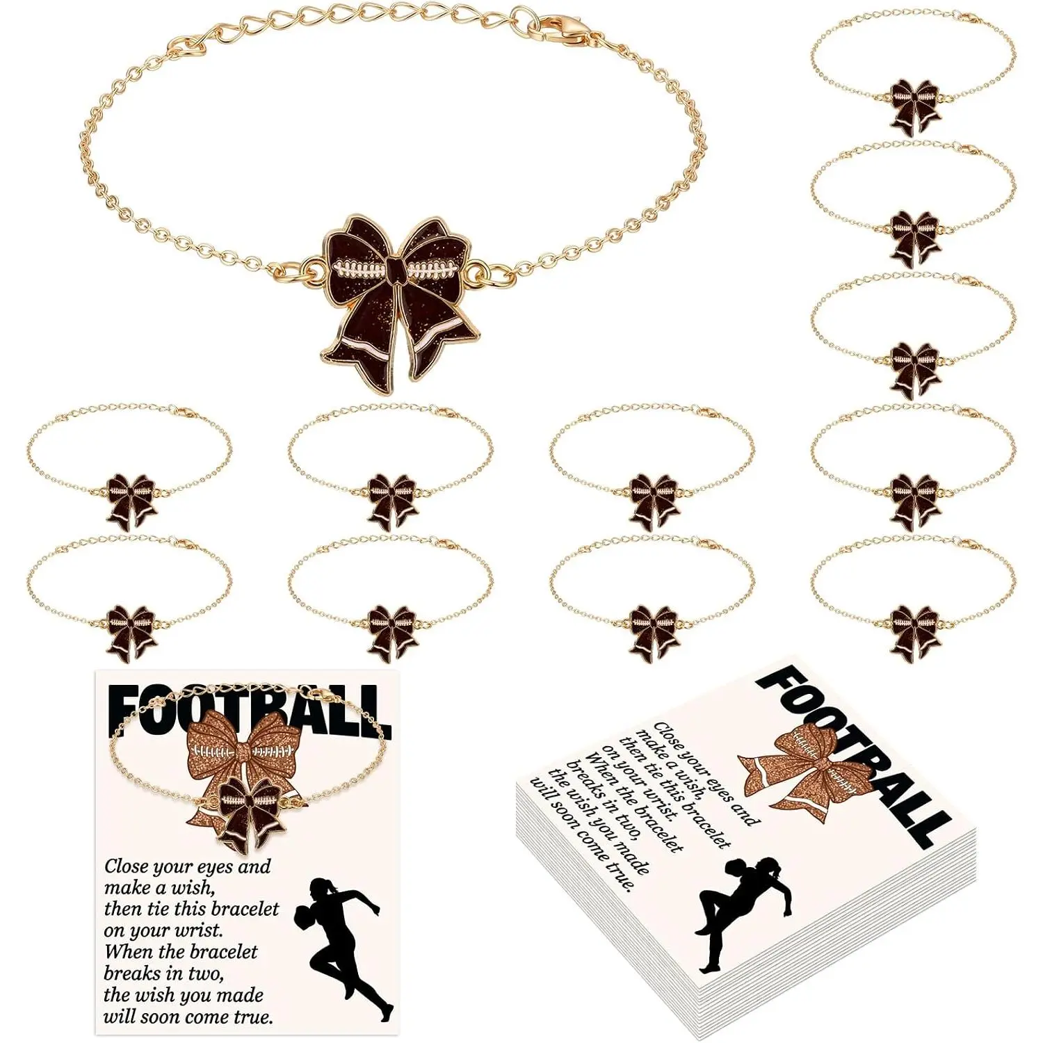12 Pack Volleyball/Football Bow Bracelets Gifts Bulk for Teen Girls Adjustable   Team Party Favors