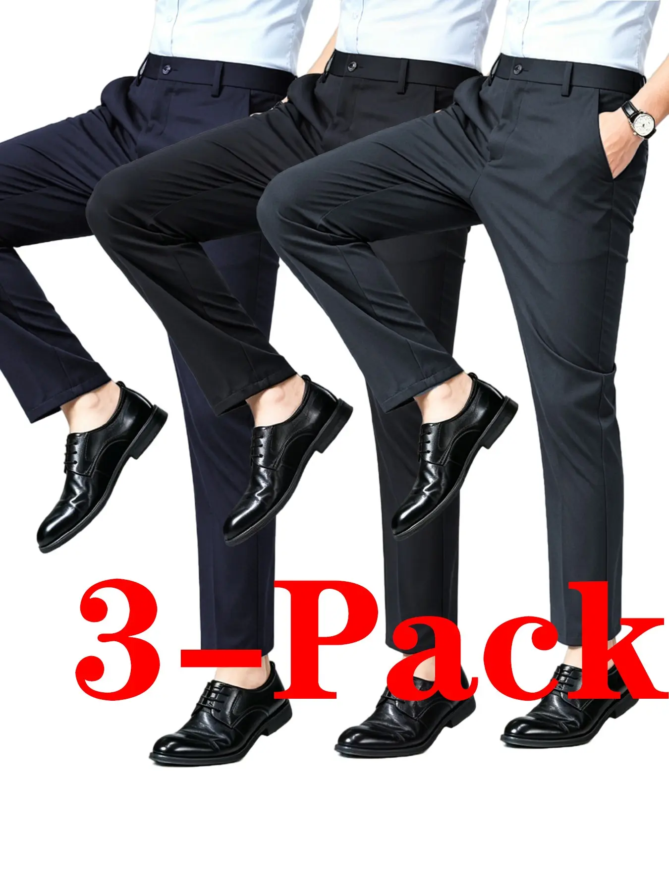Three Casual Business Pants for Daily Comfort, High Elastic Stretch Smooth Quick-Dry Fabric, All-Season Wear, Casual Comfy Trouser