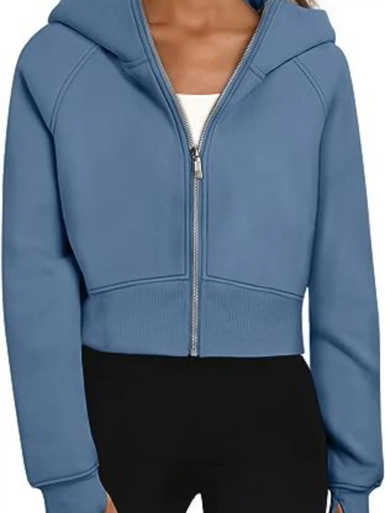 Women's Sleeveless Full-Zip Zipper Short Hooded Jacket, Thumb Hole Design, Casual Sporty Slim Fit Solid Color Top, Fall & Winter Outerwear