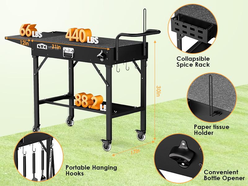 Leteuke Grill Cart for Blackstone Griddle, Portable Outdoor Grill Table, Foldable Cart Table with Wheels for Ninja Grill, Grill Cart Fit 17 Inch Or 22 Inch Griddle, BBQ Prep Table with Seasoning Tray camping furniture picnic Barbecue Leteuke Grill Cart for Blackstone Griddle, Portable Outdoor Grill Table, Foldable Cart Table with Wheels for Ninja Grill, Grill Cart Fit 17 Inch Or 22 Inch Griddle, BBQ Prep Table with Seasoning Tray camping furniture picnic Barbecue
