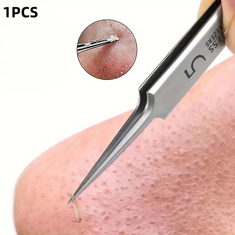 1PCS Ultra Sharp Stainless Steel Blackhead Tweezers, Precision Comedone Pimple Remover Tool, Facial Pore Cleaning Tweezers for Home & Salon Daily Skin Care