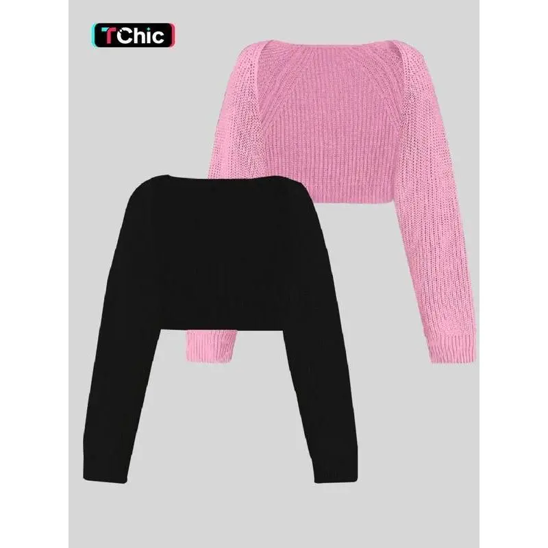 Women's Solid Color Raglan Sleeve Crop Shrug Cardigan, Casual Long Sleeve Open Front Knitwear for Spring & Fall, Fashion Women's Knit Clothing for Daily Wear