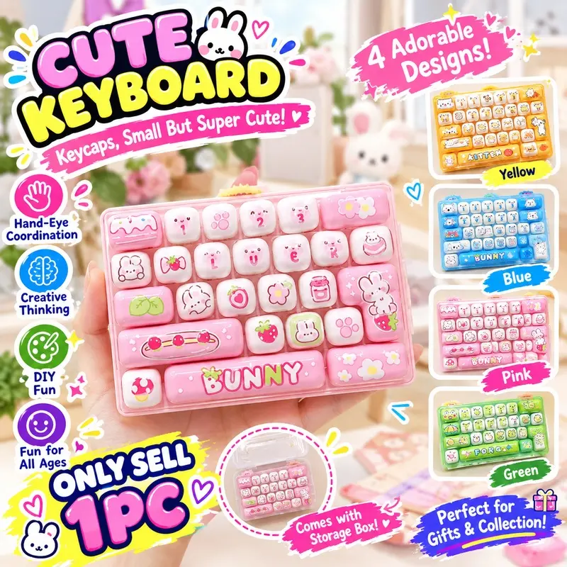 2026 Cute Animal 26 Key Fidget Keyboard Keychain, Clicker Decompression Toy, Portable Bag Pendant, Fun Stress Relief Gadget, Fidget Stress Reliever, Perfect Party & Holiday Gift for Kids and Teens