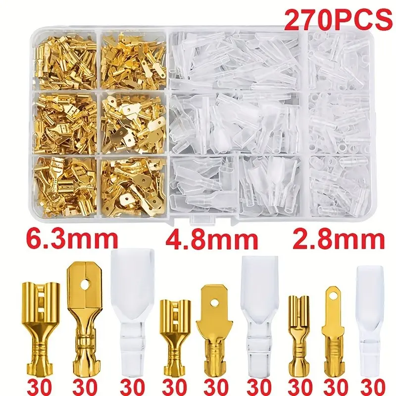 270/1051 Piece Male Female Plug Terminals, 2.8/4.8/6.3mm Insulated Connector, Crimp Terminal with Transparent Insulation Sleeve