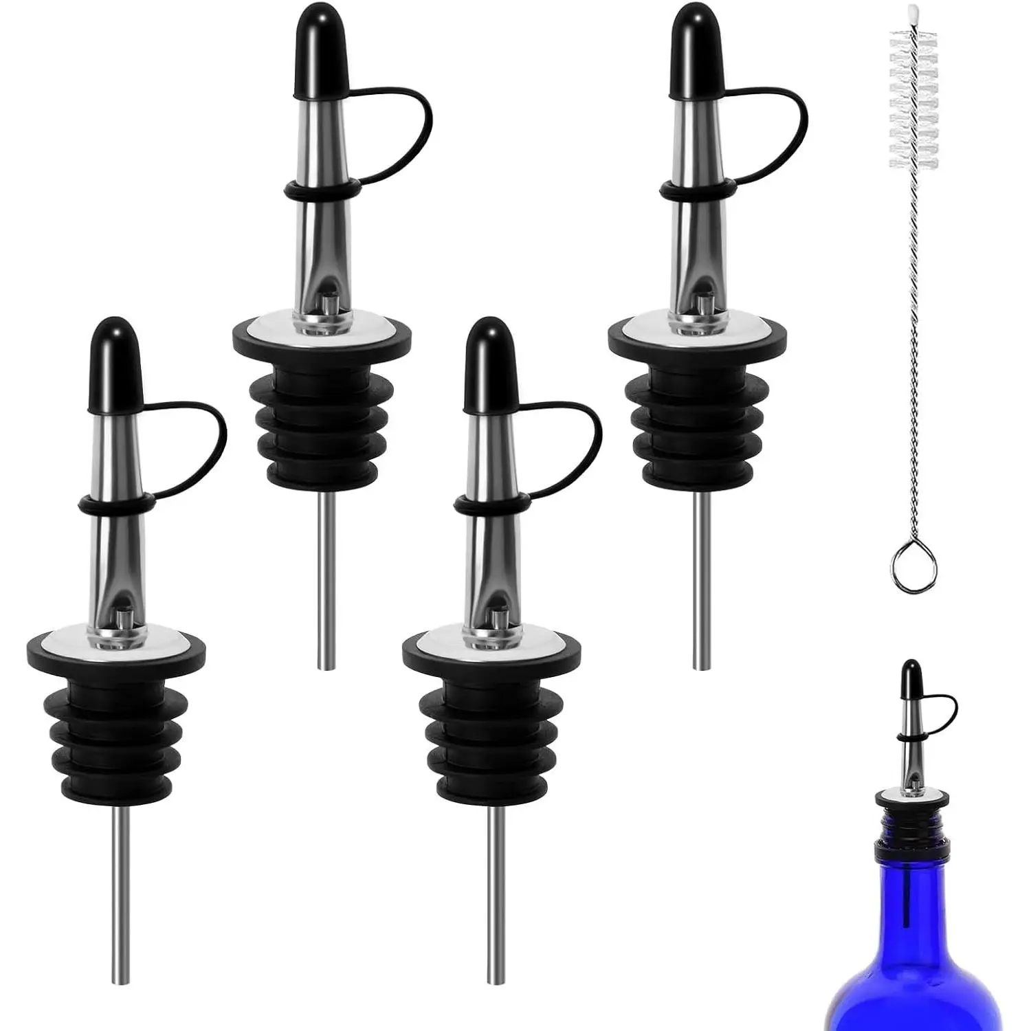 4Pcs Liquor Pour Spouts with Dust Caps - Alcohol & Olive Oil Bottle Accessory for Bar Bartenders