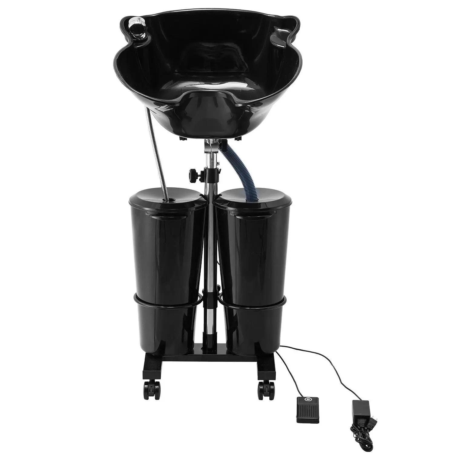 【Summerfinds】VEVOR Portable Shampoo Bowl, Shampoo Sink for Washing Hair with Electric Pump, Includes 2 Buckets 2 Showerheads, Drain Hose, Height and Angle Adjustable Portable Wash Bowl for Home Salon Use, Black, Dual Bins, Foot Switch