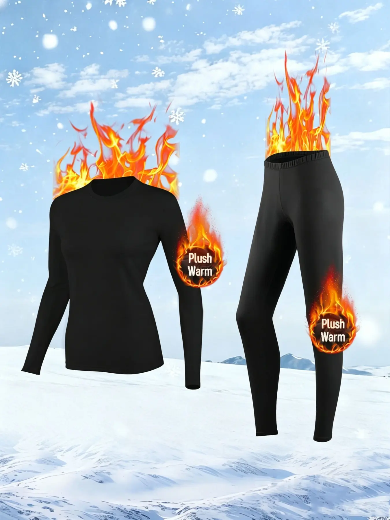 Women's Thermal Underwear Set Fleece Lined Long Johns, Warm Base Layer Long Sleeve Top & Leggings, Soft Stretch Compression Thermal Set for Winter Skiing Running Hiking
