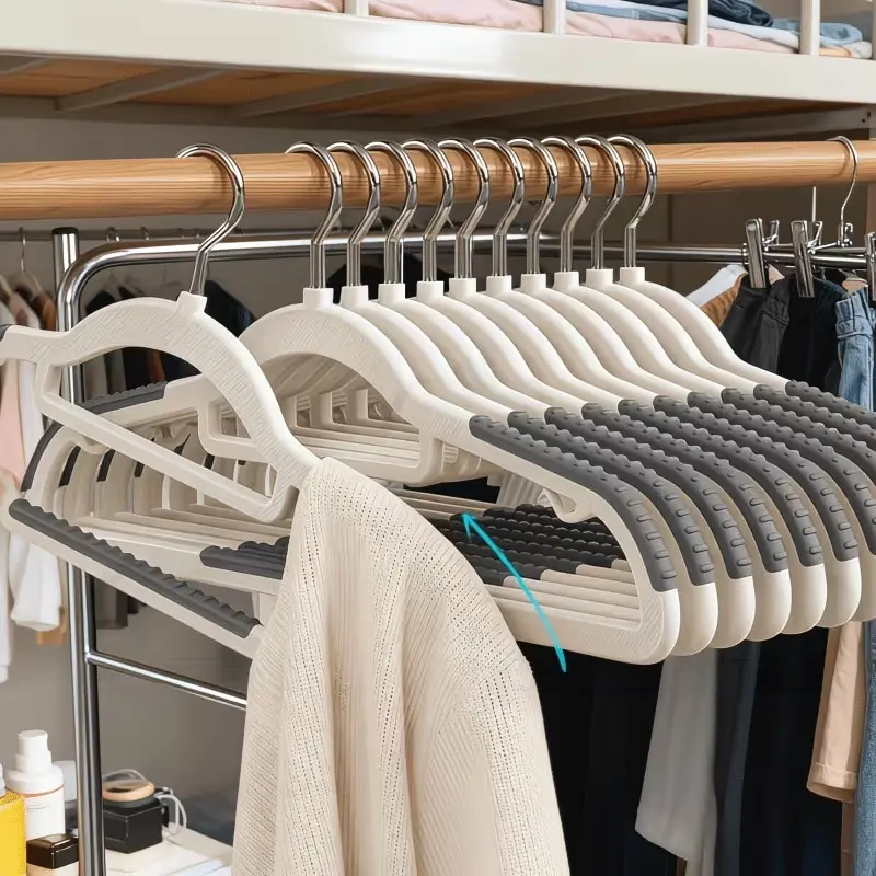 10/20/40pcs Heavy Duty Plastic Clothes Hangers, Dual Position Non Slip Garment Hangers with Rubber Grips & 360° Swivel Hooks, Wet & Dry Use Thin Space Saving Closet Organizer, White Clothing Hangers for Shirts, Pants, Suits, Home Wardrobe Storage