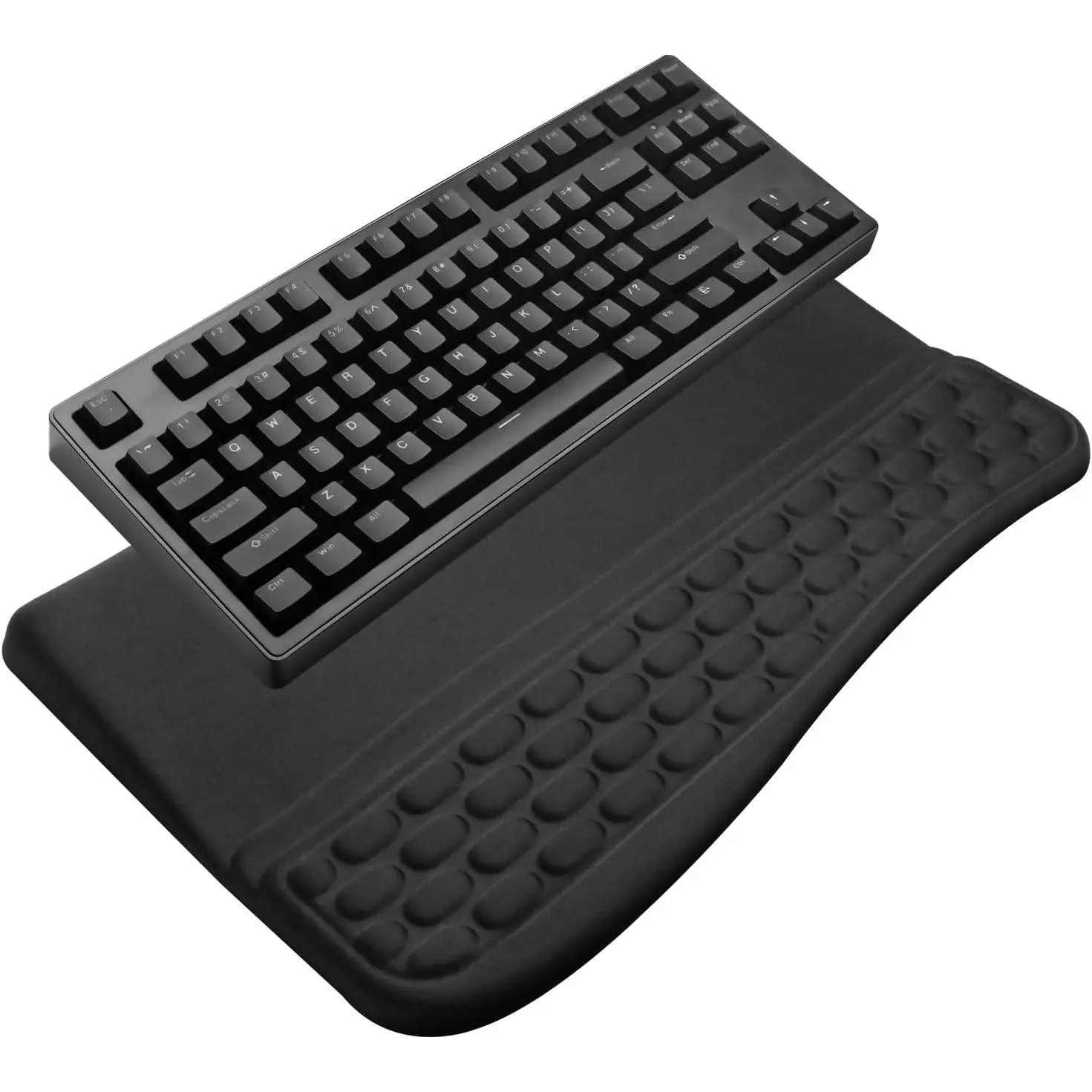 Computer Keyboard Stand with Wrist Rest Support Pad, 02-Black | Ergonomic Comfy Tilted Keyboard Stand Riser Holder Pad for Pain Relief, Soft Memory Foam Desk Cushion for Office Home