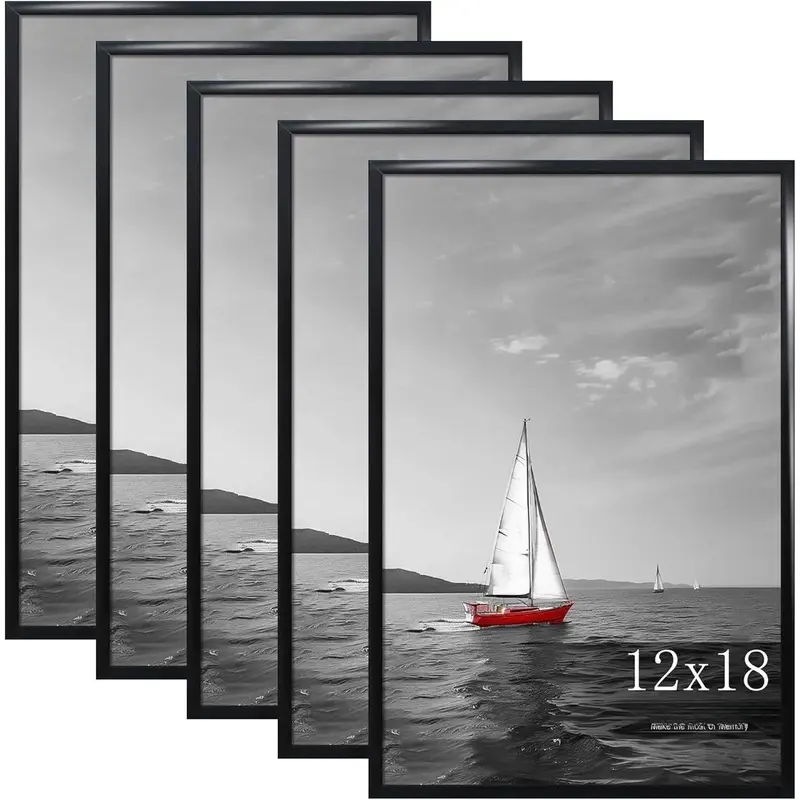 12x18 Poster Frame Set of 5, Black Picture Frames for Wall Mounting Vertically or Horizontally, Gallery Wall Frame
