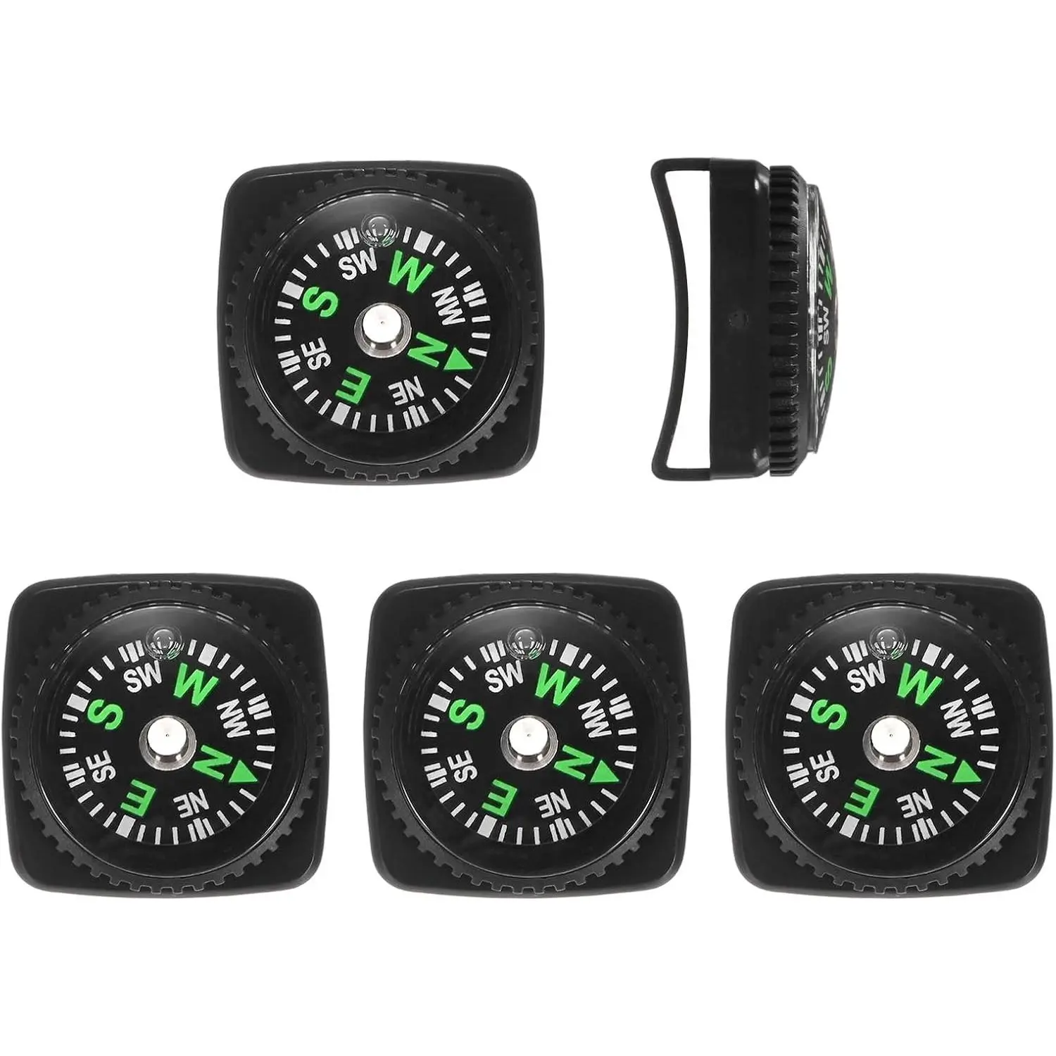 20mm Slip-On Wrist Compass 5PCS Hard Shell Liquid Filled Button Compass Survival Paracord Bracelet for Hiking Black Outdoor Accessory