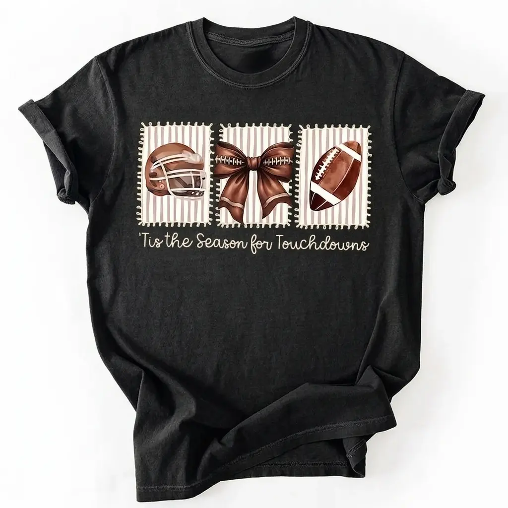 Football Shirt, Tis the Season for Touchdowns Tee, Retro Game Day Shirt, Football Mama Gift, Vintage Football Mom Season Tee