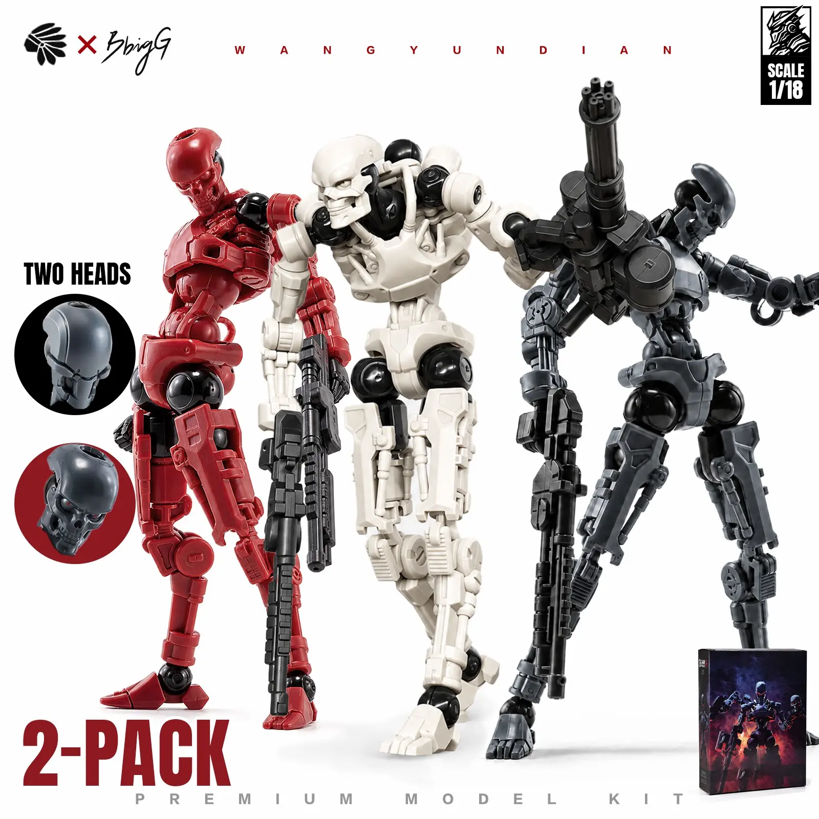 2-Pack 1/18 Scale Sci-Fi Mecha Build Model, High-Mobility Robot Kit, Stress Relief Toy, Interchangeable Head Sculptures, Modular Arms, Display Base, Diy Building Model