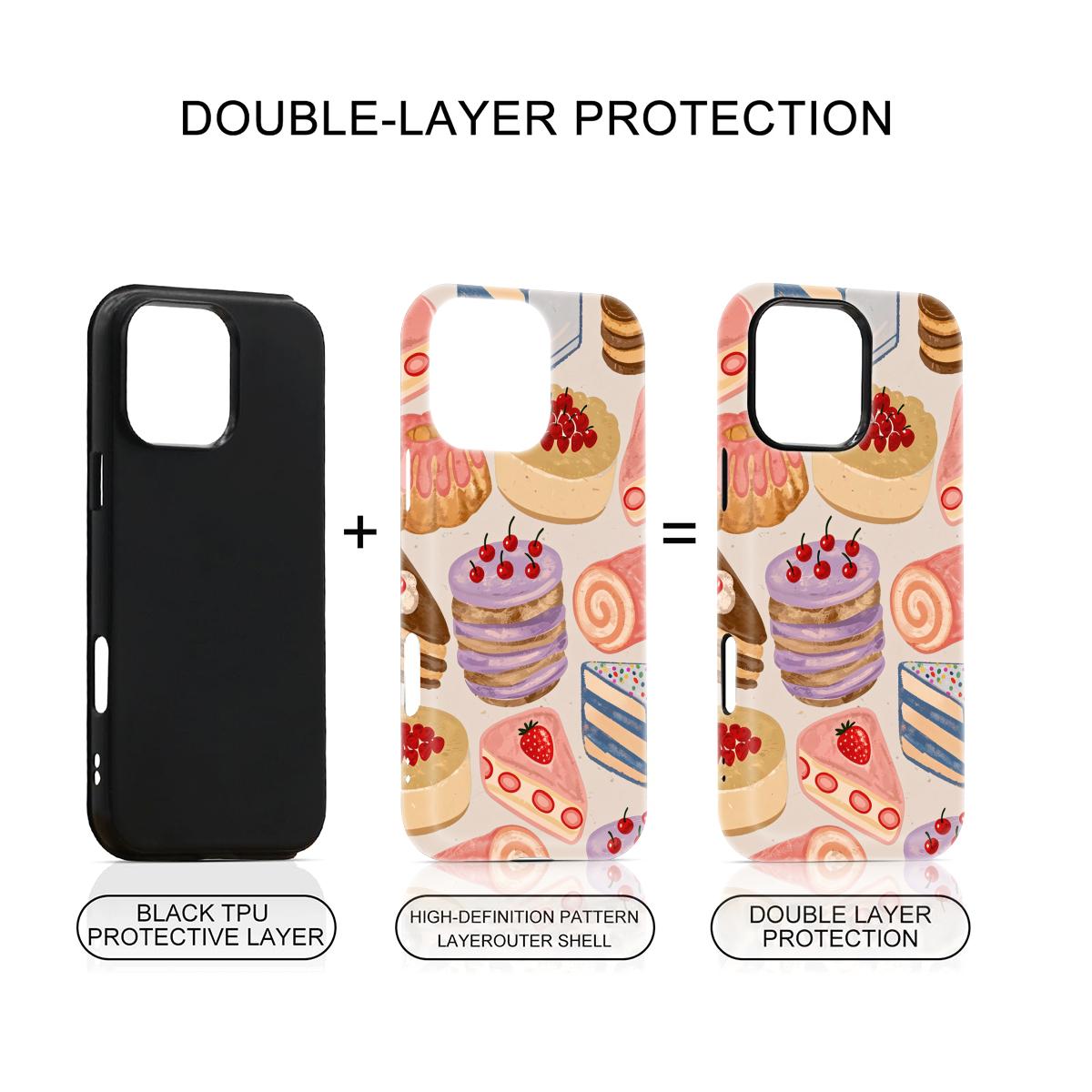 Hand-drawn Cake Pattern Design Cute Phone Case 2 in 1 Case for iPhone 17 Pro Max/16 Pro Max /15Pro Max 15/14/13/12 & Samsung S26 /S25Ultra Trendy ins Style