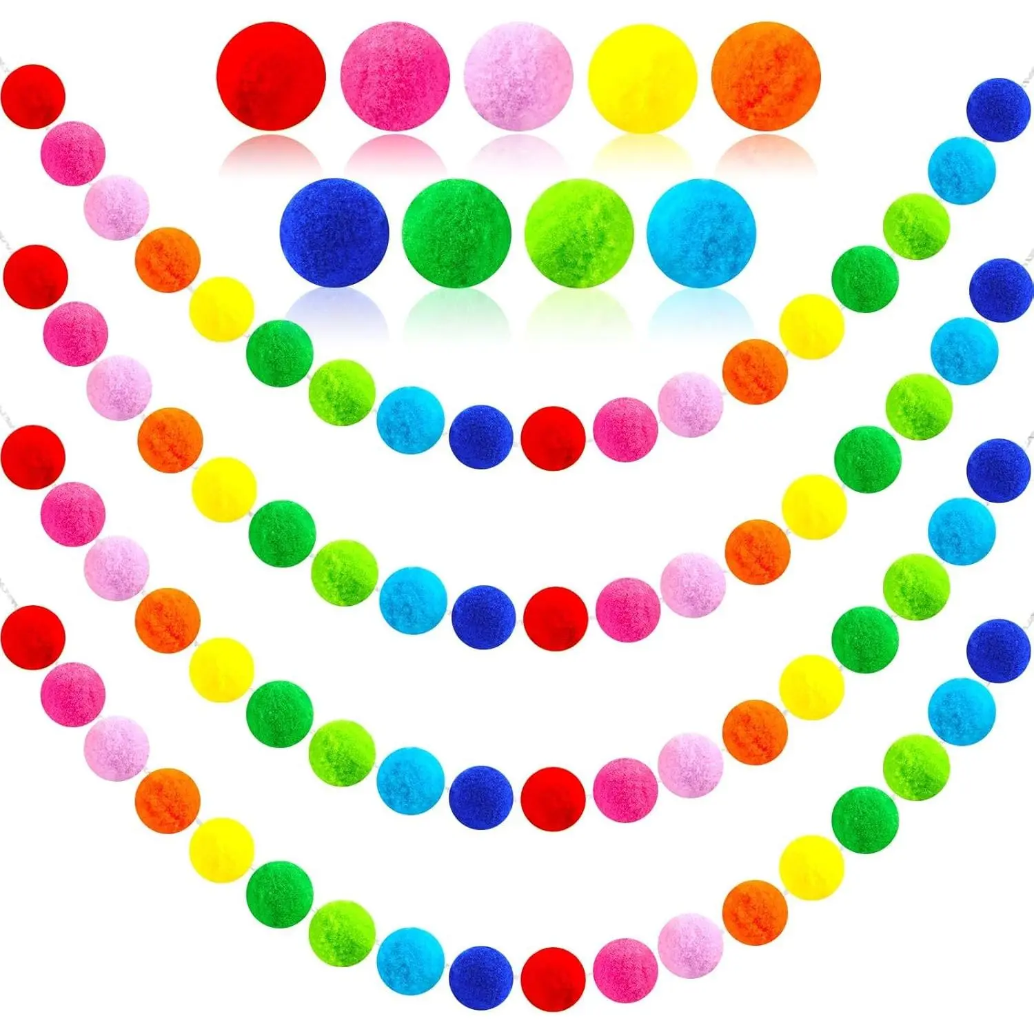 4 Pack 26.3 Feet Colorful Pom Pom Garland Decorations, 30 Balls Rainbow Felt Ball Garland Rainbow Garland Hanging Supplies for Wall Christmas Tree Classroom Birthday Party Home Decorfidget toys