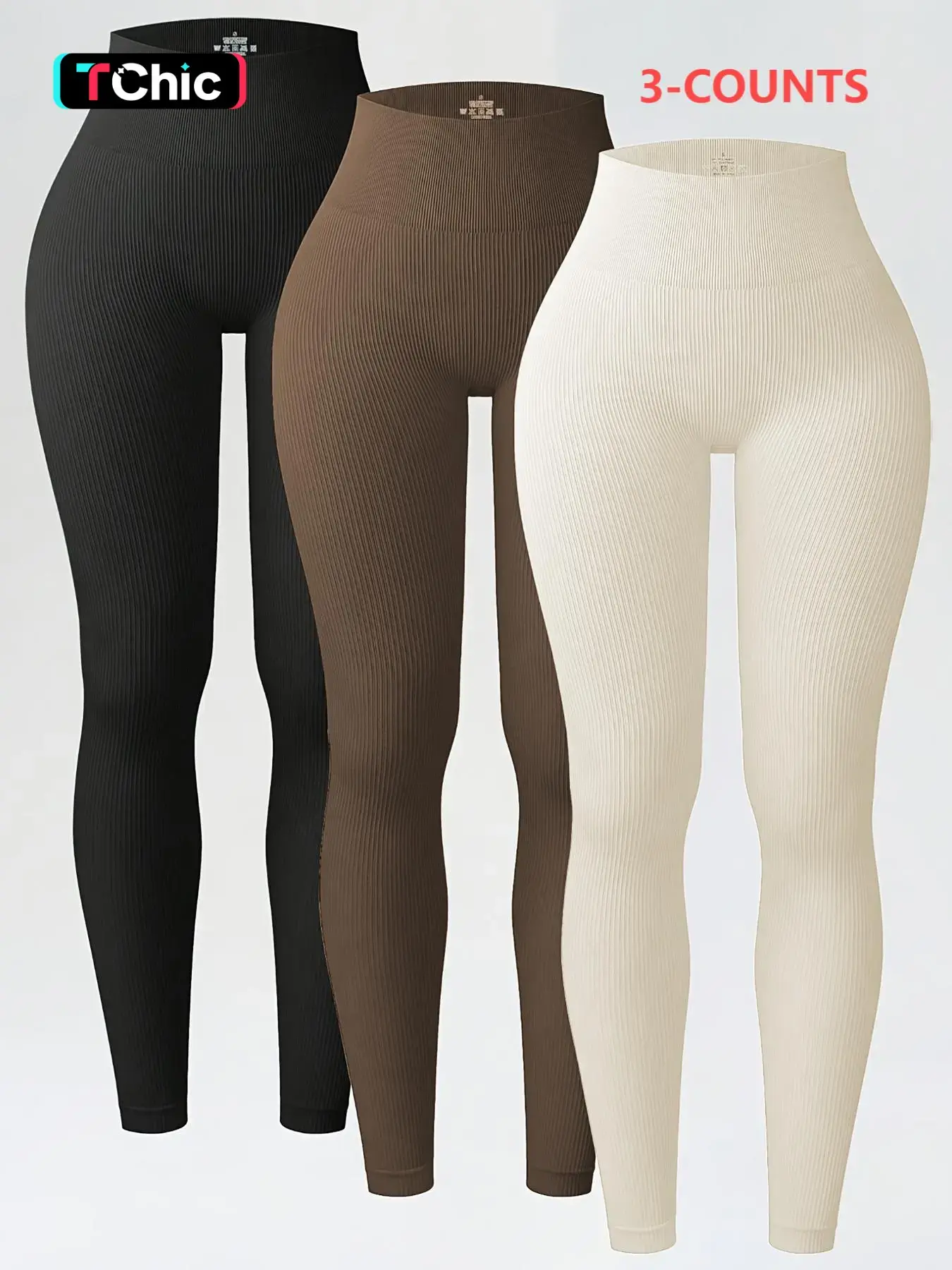 Women's Solid High Waist Sports Leggings, Sporty Comfy Breathable Ribbed Skinny Pants for Yoga Gym Workout, Ladies High Waisted Sportswear for All Seasons