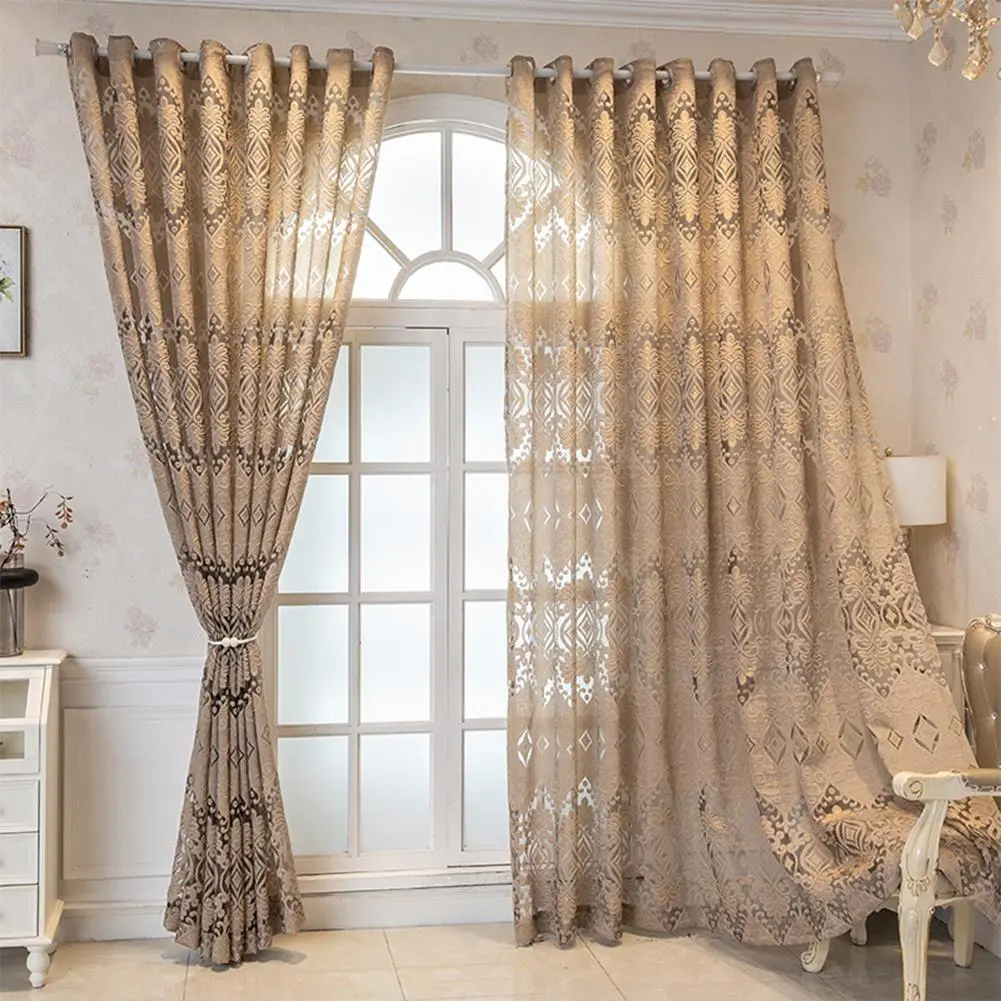 European High-End 2-Piece Ring-Type Jacquard Weave Sheer Drapes - Damask Floral Embroidered Curtains, Light-Filter Privacy Window Treatments for Living Room Decor