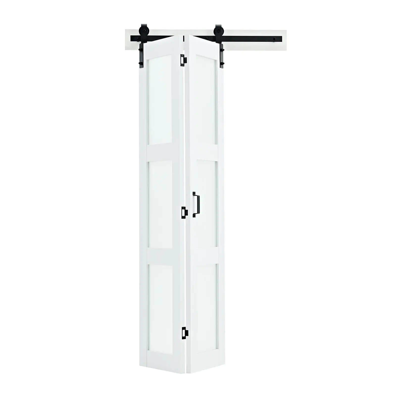 Bifold Barn Door, MDF with Tempered Glass Bi Fold Sliding Closet Doors, MDF + Tempered Glass Construction, Space-Saving Design, Hardware Kit Included, Easy Installation, Sliding Barn Doors, Bi-Fold Door