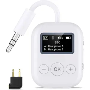 SafeFly Min Airplane  Adapter for 2 Headphones, aptX Adaptive &  Hi-Fi Sound, Display Screen, 25H , 3.5mm AUX Audio Transmitter for Flight Travel, TVs, Gym