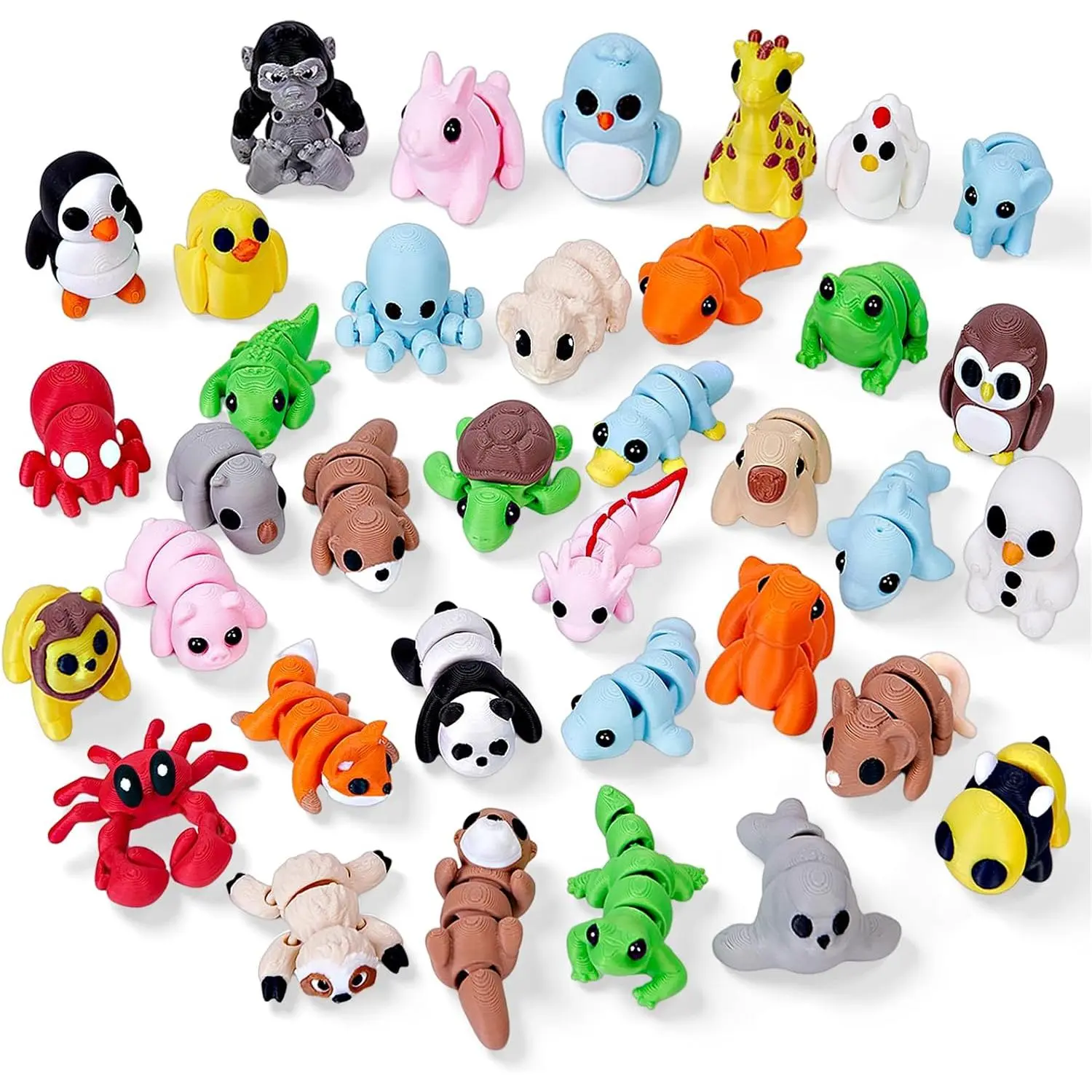 36PCS Mini 3D Printed Animals Figurines Set, Adorable Articulated Flexible Desk Pets for Kids, Wild, Zoo & Sea Creatures, Valentines Day Gifts for Kids School, Classroom Rewards (Mix Animals)fidget toys