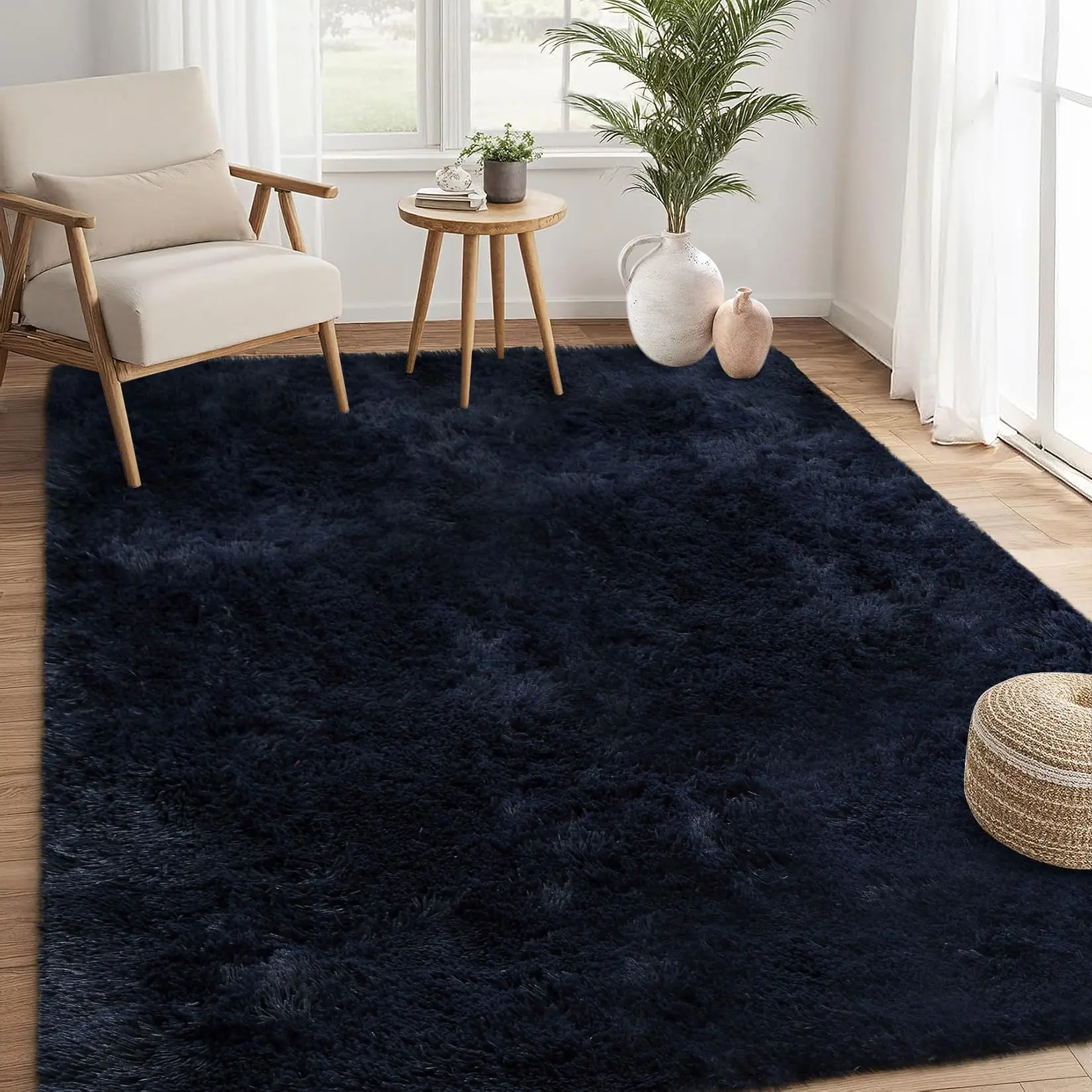 Ultra‑Soft Shag Area Rug, Thick Sponge‑Padded Polyester Carpet with Non‑Slip Backing, Fade‑Resistant Shed‑Proof Floor Rug for Bedroom Nursery Living Room Playroom Dorm